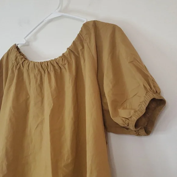 Madewell Poplin Puff Sleeve Mini Dress Size Small Tie Neck Pockets Neutral Toffe - Picture 5 of 13